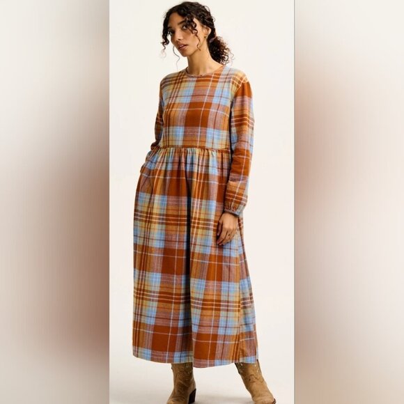 NWT Lucy & Yak Women's Maeve Midi Dress Tartan Organic Cotton 26 US 3XL - Picture 1 of 16